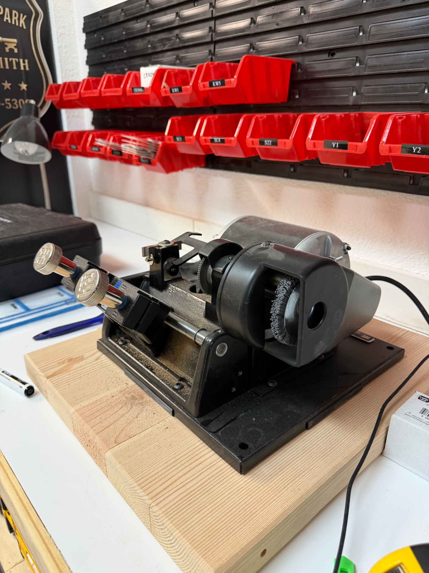 Professional key duplication machine at the Overland Park Locksmith shop